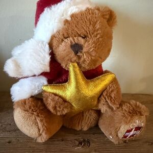 Festive Teddy Bear Ornament with Gold Star